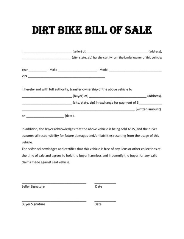 Motorcycle Proof Of Purchase Type